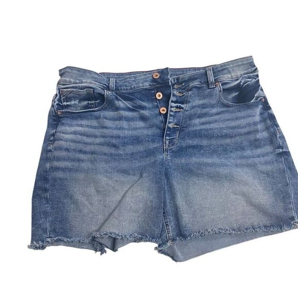 EDGELY Pants - EDGELY Women’s Jean Shorts Button Fly Size 18W High Rise Raw Edge Blue Denim